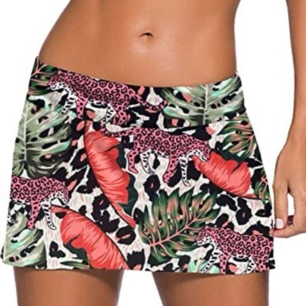 Tropical Leopard Print Swim Skirt!
